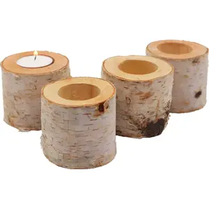 Christmas Birch Tealight Holder Real Birch Log Candle Holders Wooden Tealight Candleholder Succulent Plant Holder for Home Party Fireplace Decoration (Pack of 4 Same Height 2.36"x2.36")