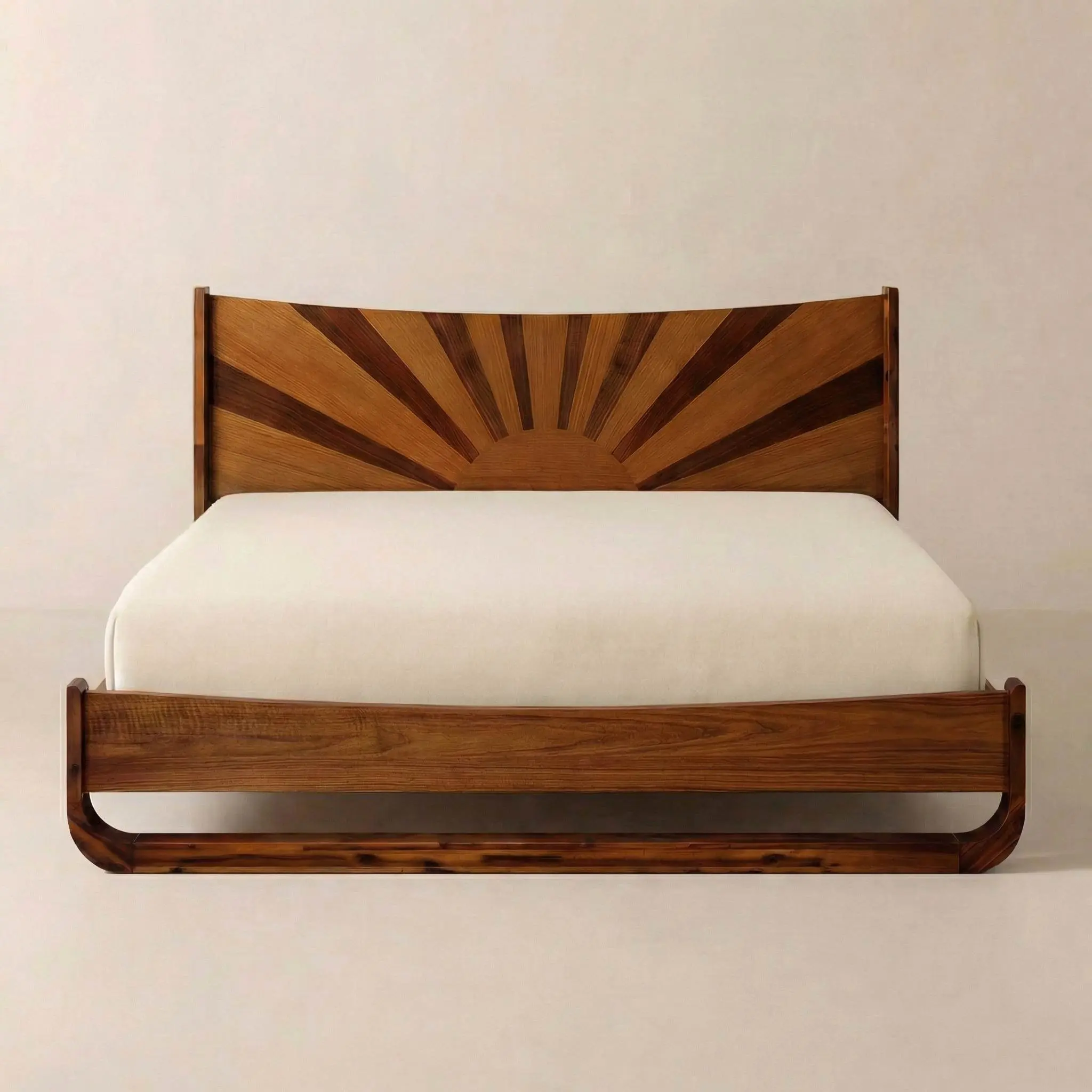 Rorns Sunset Platform Bed Frame With Headboard - Premium Solid Acacia Wood, Artistic Mid-Century Design, Reinforced Slat Support, Easy 30-Minute Assembly