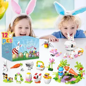 12pcs Prefilled Easter Eggs, Easter Basket Stuffers, Colorful Easter Egg Filler with Building Blocks, Boys & Girls Easter Egg Gift, Bunny