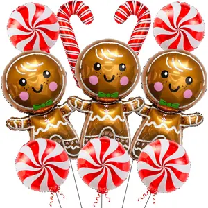 Christmas Balloons - Gingerbread Balloons Red Candy Cane Balloon Gingerbread Foil Balloons for Sweet Theme New Year Eve Christmas Party Decorations Supplies