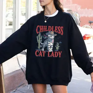 Childless Cat Lady without stamp Sweatshirt, Cat Lovers, Childfree Cat Lady America with Banana Shirt Womenswear Hoodie