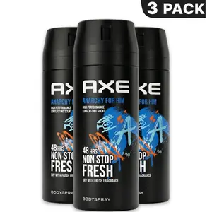 AXE Anarchy For Him Body Spray 3 Pack (150ml/5.o8oz) - High Performance 48-Hour Non-Stop Fresh Fragrance