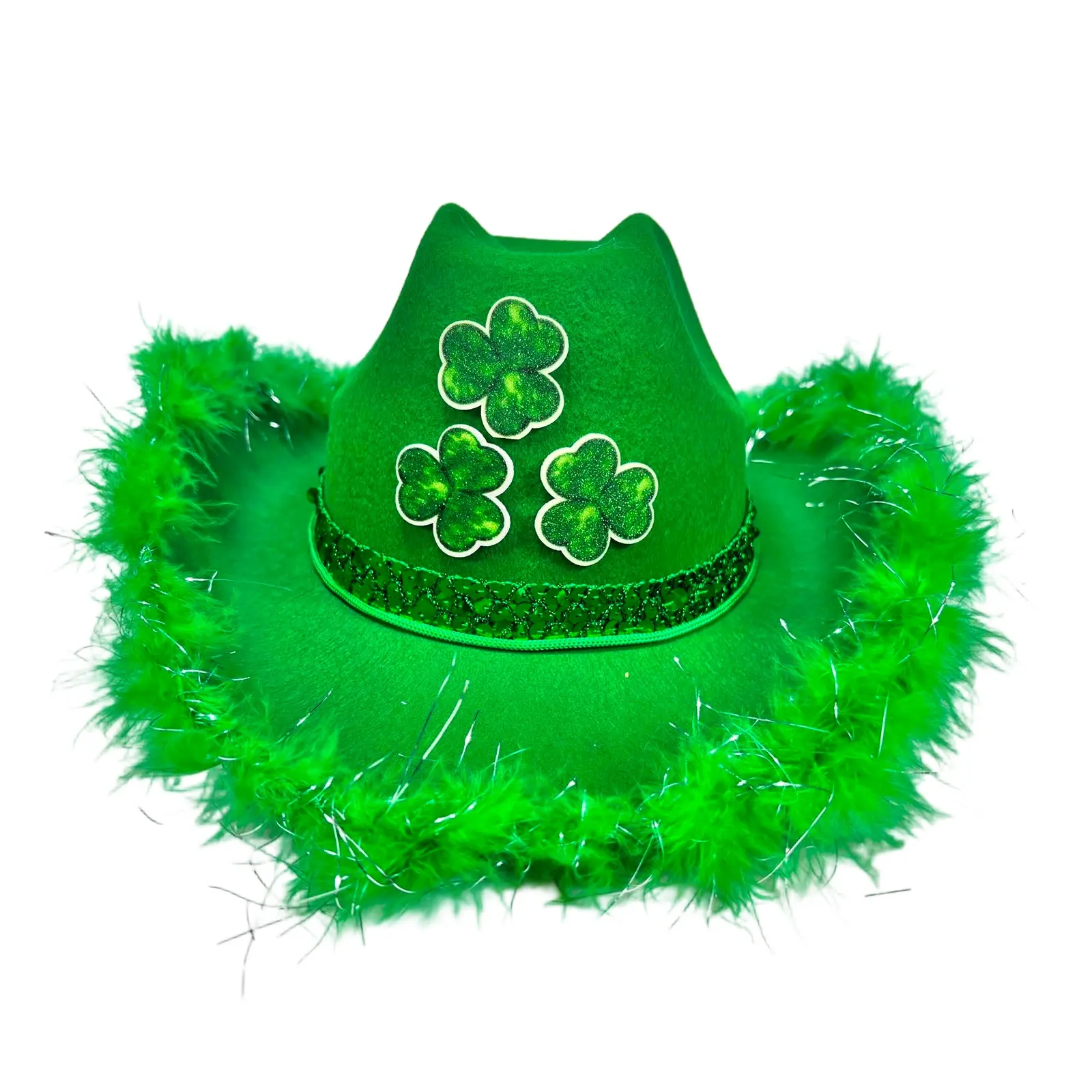 Cowboy Hat for Patrick Day Adjustable Green Felt Western Hat for Men Women Breathable Comfortable Design Unique Accessory for Festive Celebrations and Outdoor Events
