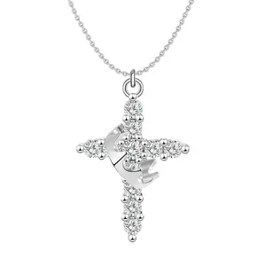 Dainty Cubic Zirconia Cross Necklace for Women - Simple Gold Cross Pendant Necklace, Cute Tiny Gold Jewelry