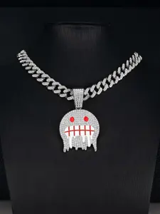 Valentine's Day Gift Hip-Hop Smiley Face Full Diamond Pendant Necklace, Alloy Chain Cuban Link, Street Fashion Art Jewelry