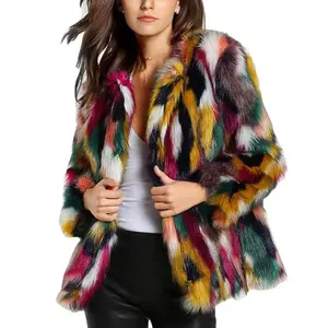 SHEEN Women? Multicolor faux fur open-front cardigan jacket for winter, warm gradient color, shaggy furry outerwear suitable for fall
