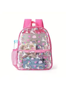 Large-capacity transparent backpack for students, popular printed transparent backpack, waterproof PVC storage bag for daily use, Clear Backpack