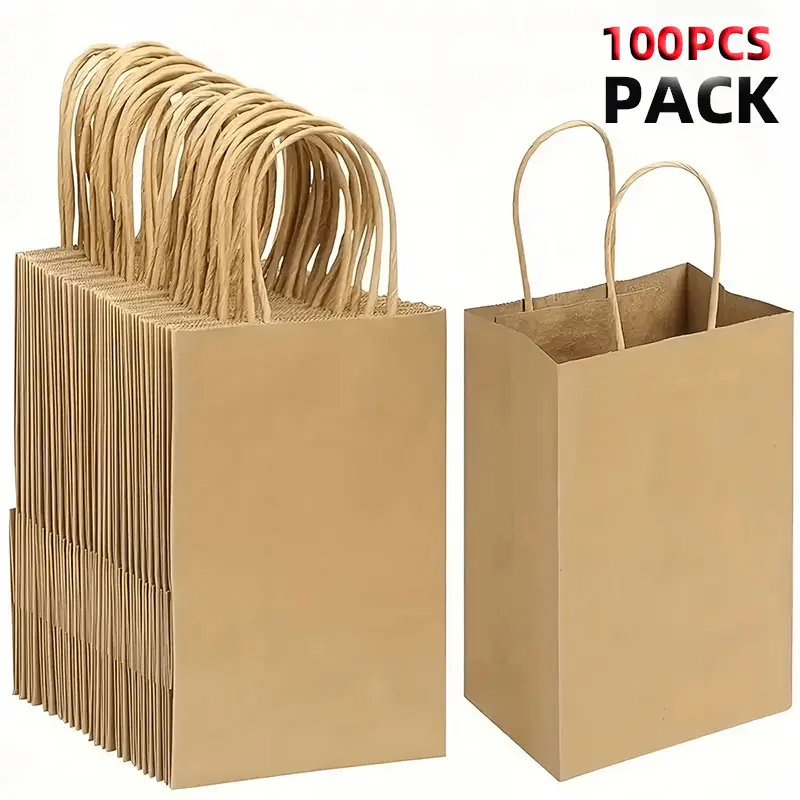 49pcs Gift Bags, Paper Bag with Handles, 8.1x3.2x5.91in, Brown Paper Bags Bulk Medium Size, Shopping Bags, Retail Bags, Kraft Paper Bags