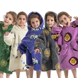 Cute Panda Print Super Small Wearable Blanket Chest Long Casual Elegant Home Style, Thick Warm Winter Sleepwear TV Blanket Hoodie Blanket