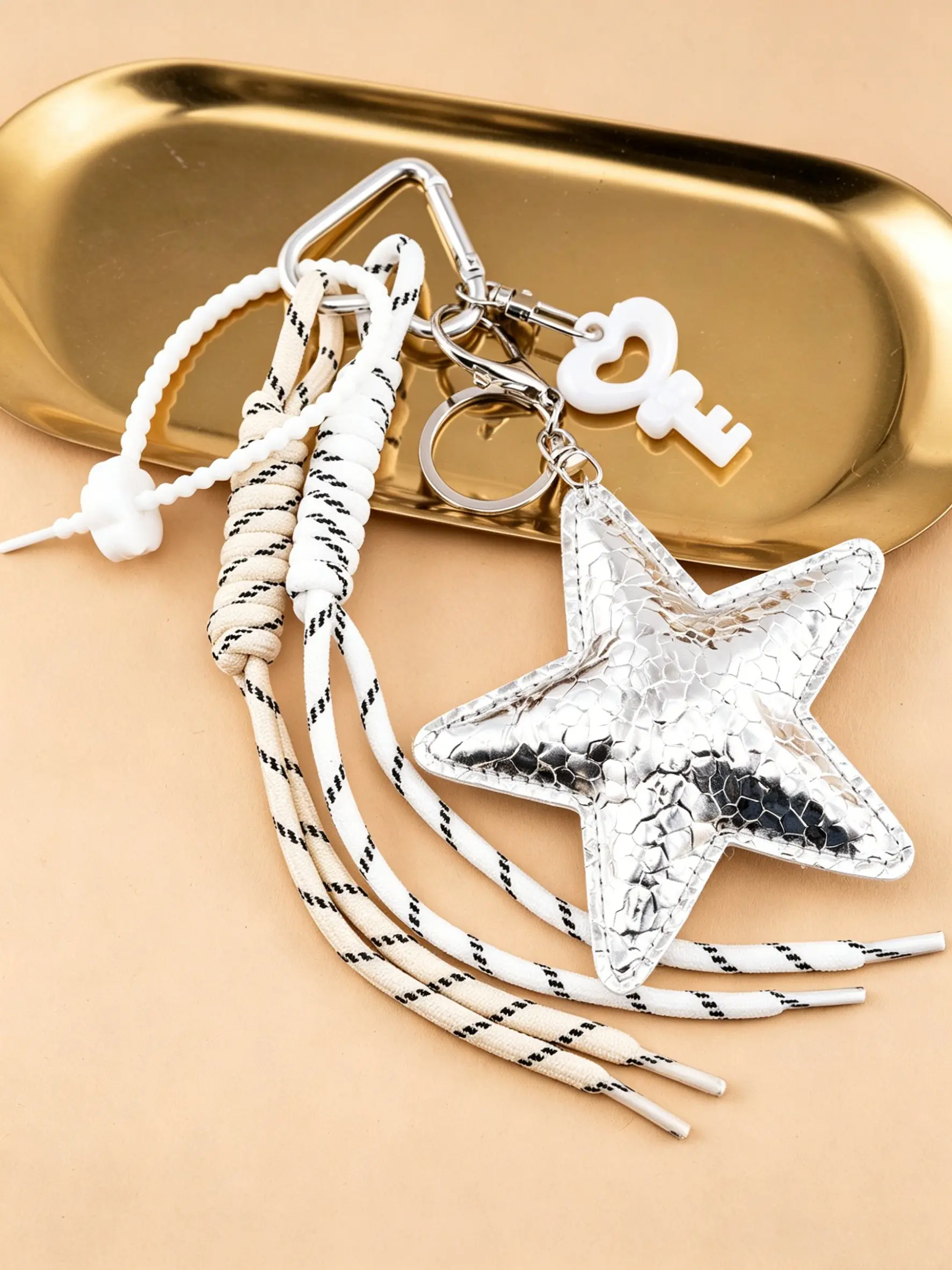 Bag Pendant Leopard Print Star Keychain For Purse Woven Rope Tassel Charm Maillard Style Complex Design American-Style Hot Girl Retro & Versatile For Bags And Keys Accessories For Friends & Couples Suitable For Daily Wear
