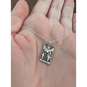 The Devil Tarot Card Necklace - Sterling Silver