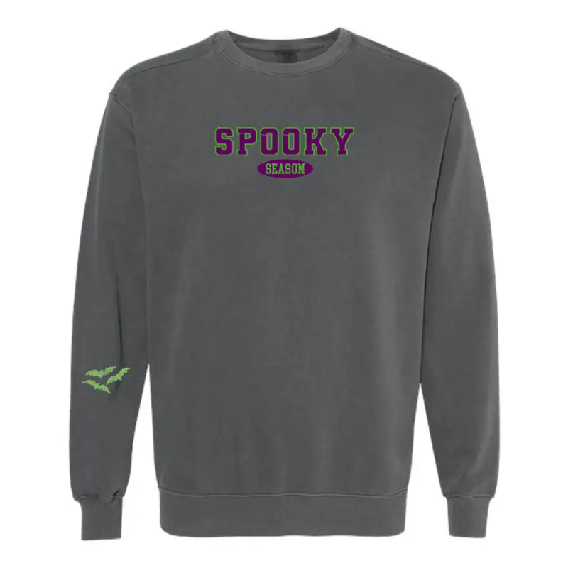 Varsity Spooky Season Sweatshirt, Halloween Sweatshirt, Spooky Season Sweatshirt, Halloween Crewneck, embroidered sweatshirt