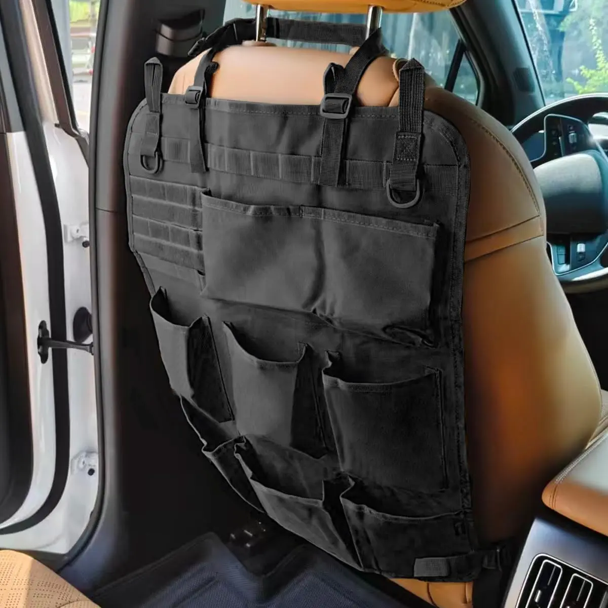 Car Backseat Organizer - Waterproof Oxford Seat Back Protector with 8 Pockets, Universal Hanging Storage Bag for RV, SUV, Truck (Black)
