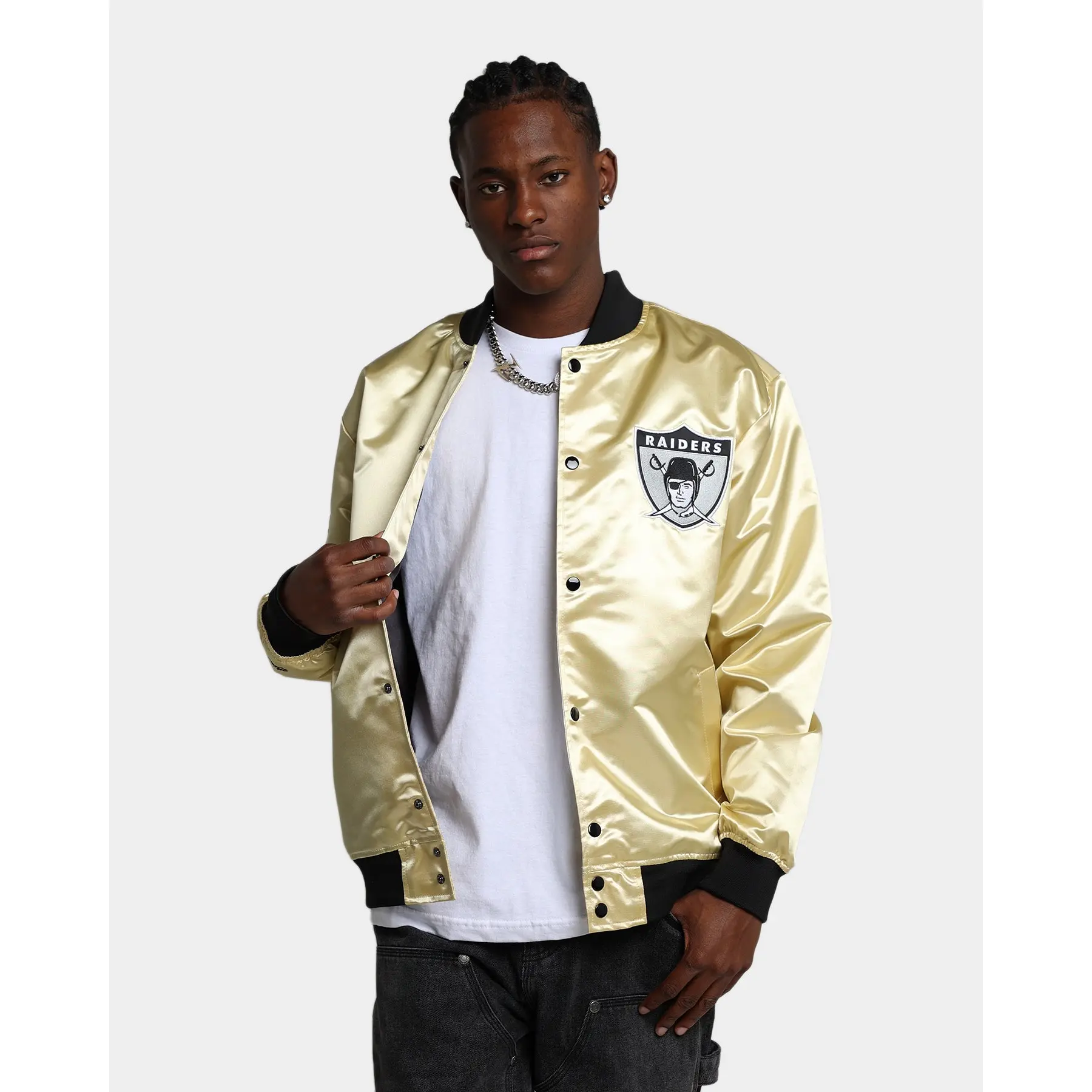 Mitchell & Ness Las Vegas Raiders Fashion Lightweight Satin Jacket Light Gold