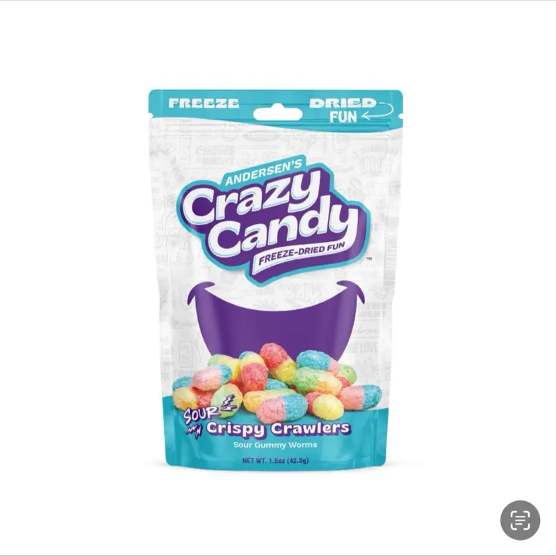 Andersen's Crazy Candy Crispy Crawler Snacker Freeze-Dried Sour Gummy Worms 1.5oz Snacker