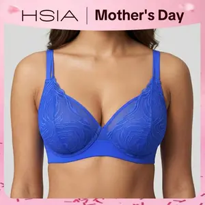 HSIA Serenata Floral Linear Plus Size Lace Sheer Mesh Full Coverage Adjustable Straps Unlined Underwire Bra