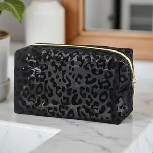 Black Velvet Mesh Makeup Bag - Black Leopard Print plus Charm!