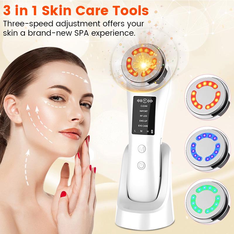 M80B Multifunctional Skincare Device, EMS, Vibration, 3 Color LED Lights (Red, Green, Blue), Heated Massage, 3 Intensity Levels, 5 Modes for Deep Cleansing, Skin Nourishment, Firming, and Eye Care