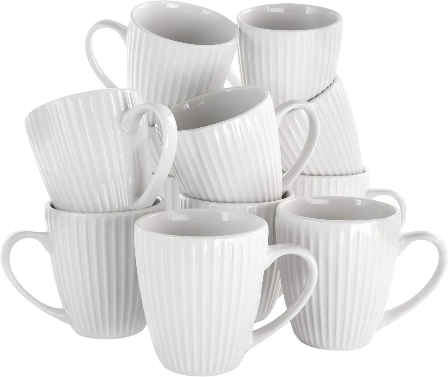 12-Piece White Round Porcelain Mugs Set, Kitchen Drinkware for Daily Use