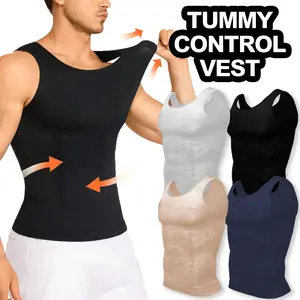 Mens Compression Shirt, Tummy Control Vest, Menswear Body Shaper, Activewear Workout Tank Tops Smooth Undershirt Soft Suits, Seamless Shapewear