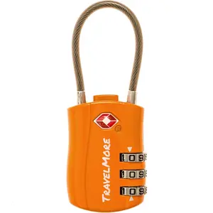 Approved Travel Combination Cable Luggage Locks for Suitcases & Backpacks - 1 Pack of Orange TSA Lock