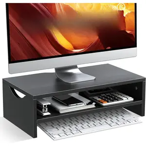 Stand, 2-Tier Laptop   Stand Riser for PC, iMac, Desktop Wooden Screen Stand with Storage Organizer for  Office
