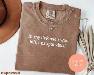 Comfort Colors In My Defense I Was Left Unsupervised Shirt, Mens Funny Slogan Shirt, Funny Quote Shirt, Unsupervised Shirt, Gift Idea