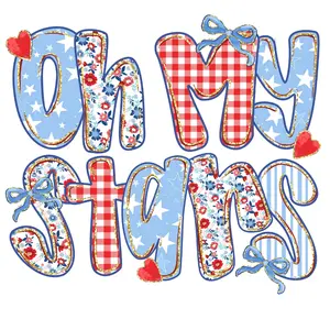 Oh My Stars Patriotic Decorated Letters Direct To Film Print, DTF Print, Ready To Press Print For T-Shirts
