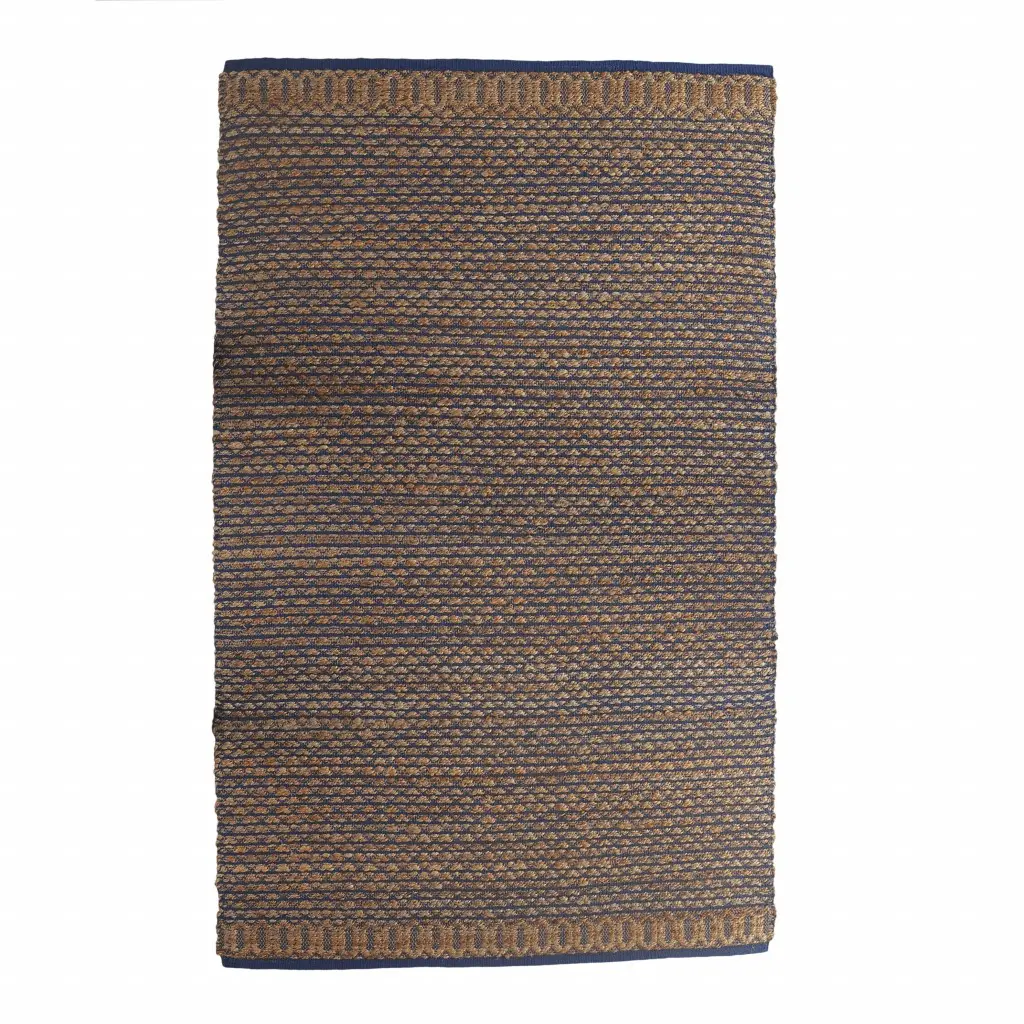8x10 ft. Detailed Lattice Rectangle Home Decorative Rug, Tan & Blue Earthy Tones, Jute Blend, Water Resistant, High Traffic Indoor Use, Modern Bohemian Vibe, Modern Bohemian Rug, Boho Washable Rug