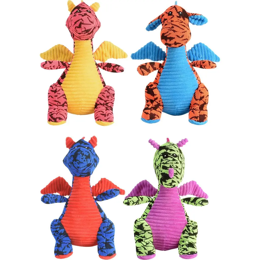 Multipet Camouflage Fabric Dragons Dog Toy - Shaking, Crinkle-in-Ears Features, Medium Size, Assorted Colors, Ideal for Fetching (41130)