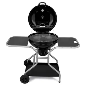 Kettle Charcoal Grill with 2 Side Tables, Storage Shelf, Upgraded Ash Catcher, Thermometer, Air Vents, Outdoor Cooking Barbecue Grill with Wheels accessories