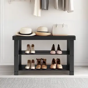 Sweet Furniture S - 3 Tier Bamboo Shoe Rack Bench, Compact Storage Organizer, 286lb Capacity