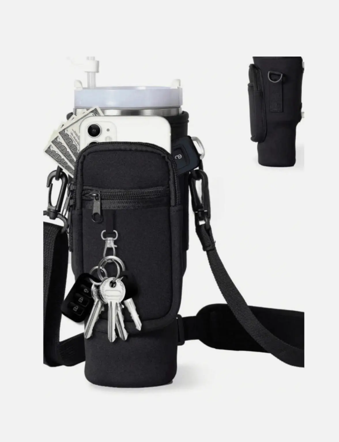 Water Bottle Carrier Bag Crossbody Sling 24-40oz Tumbler Phone Pocket Holder