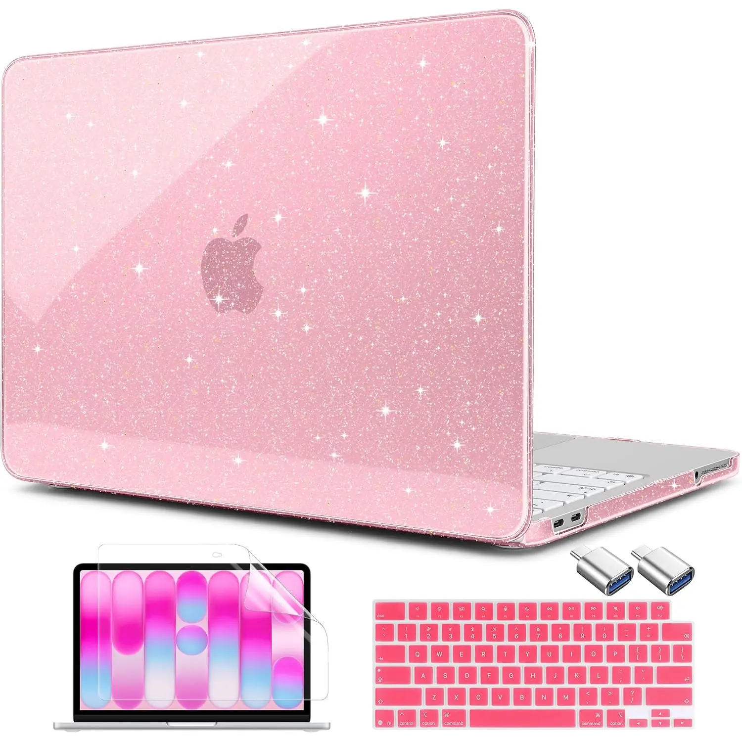 Glitter Case for MacBook Neo 13 inch 2026 Release(Fit Model A3404), Laptop Hard Shell with Keyboard Skin & Screen Protector & 2 USB-C, Glitter Pink