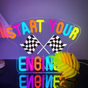 Start your engines Neon Sign, Checkered flag wall decor, Raceday sign, Fast Cars wall art, Beer wall art, Race Car Party, fathers day gift