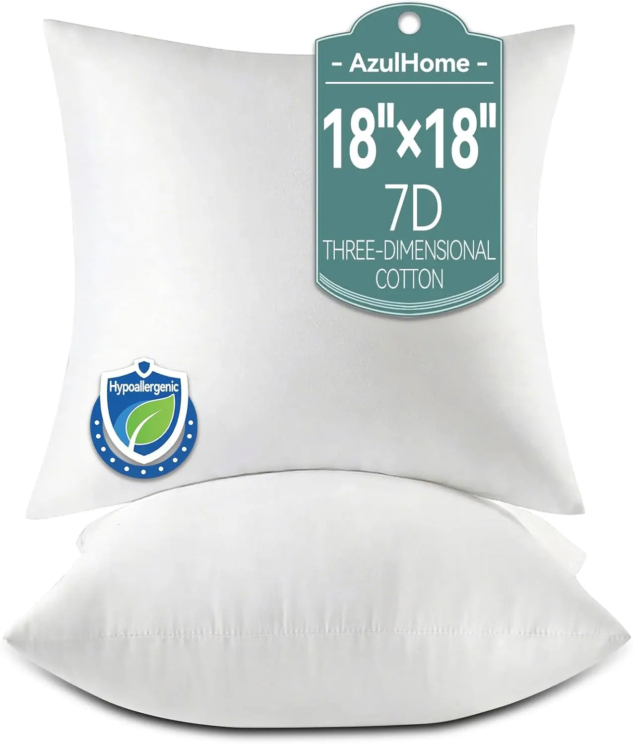 AzulHome 18x18 in Cotton Flat Weave Polyester Throw Pillow Inserts (Pack of 2, White) - Breathable, Durable, Non-Customised, Machine Washable, All-Seasons Outdoor/Indoors Cushion Stuffers for Garden Bench, Sofa