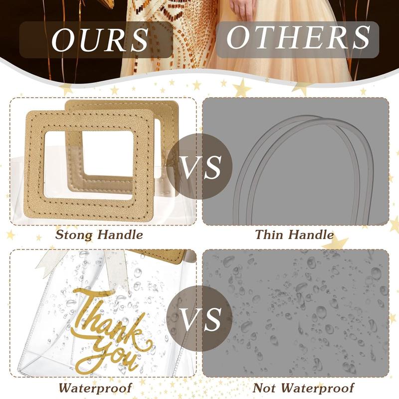 12 count Clear  Bags with Handle Thank You  Handbags Transparent PVC Wrap Bags  Heavy Duty Totes for Bridal Party  Shower Wedding Birthday 7 x 4 x 8 Inch()