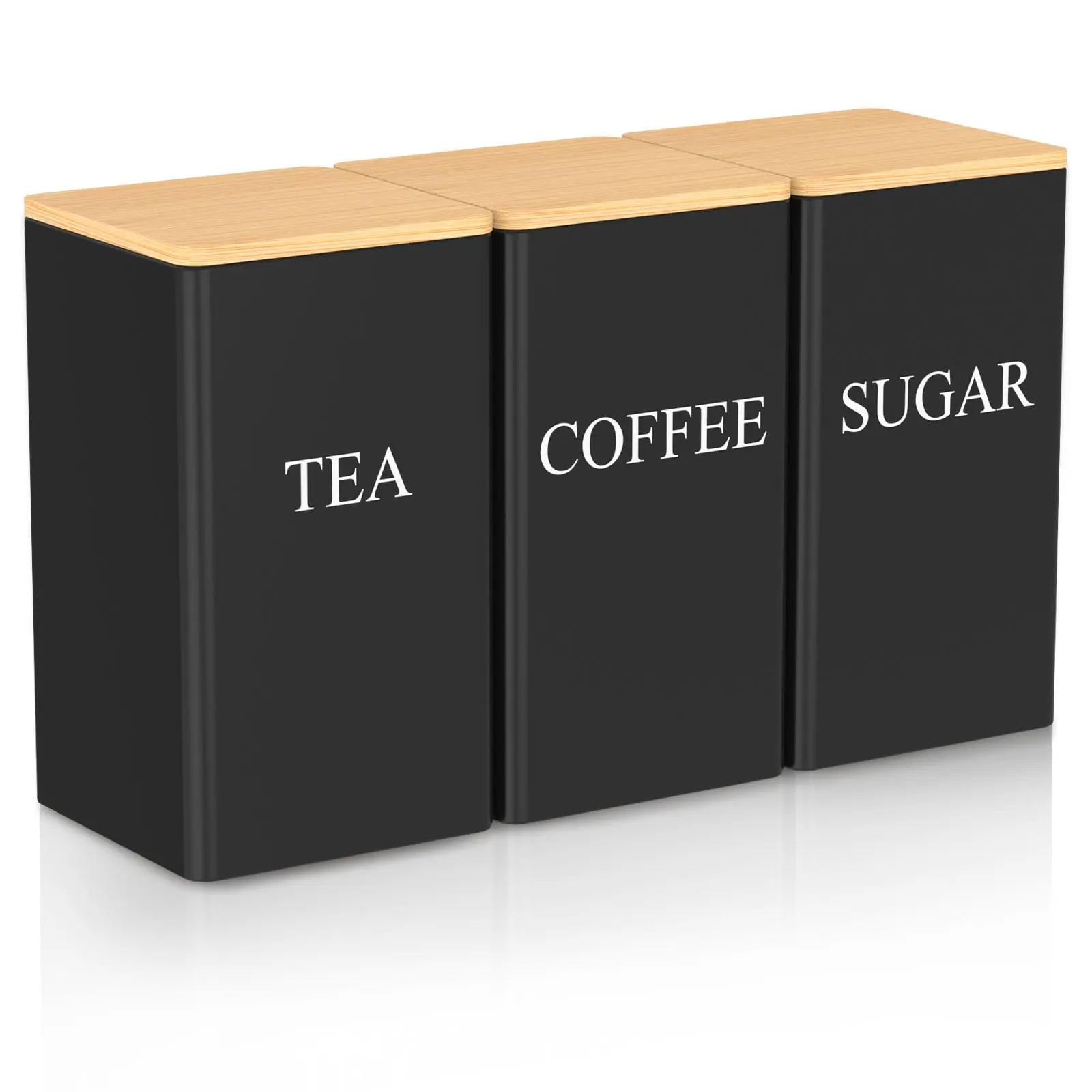 Coffee & Sugar & Tea Jar Set, 3 Counts/set Wooden Lid Food Storage Container, Kitchen Counter Food Storage Jar, Farmhouse Kitchen Decor, Utensils, Spice Jars, Preserving Containers, Reusable Containers