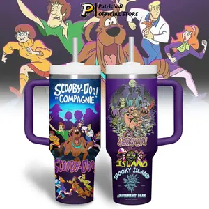 Scooby Doo Spooky Island Scene Tumbler 20oz-40oz Stainless Steel, Double Wall Insulated, With Handle & Straw – Funny Gift for Scooby Doo Lovers & Fans