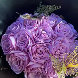 18 Pink Eternal Roses with gold butterflies