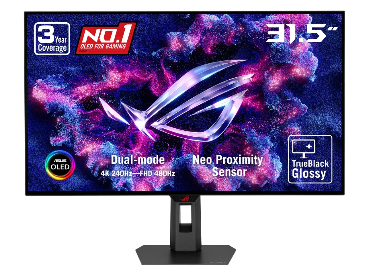ASUS ROG Strix 32 inch Dual Mode UHD 4K 240Hz FHD 480Hz with AMD FreeSync Premium Pro & G-Sync Compatible 0.03ms HDR400 USB-C KVM OLED Gaming Computer Monitor with Height Adjustable, Swivel & Tilt Stand XG32UCWMG
