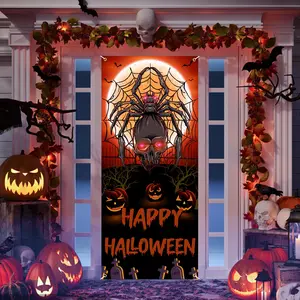 Halloween Spider Door Banner, Scary Giant Spider Halloween Door Cover Door Decorations,for Front Door Porch Halloween Party