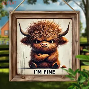 Highland Cow Design Wooden Hanging Sign, 2D Plane Wooden Hanging Plaque, Wall Decor for Home Living Room Bedroom Farmhouse, Wall Art Decor, Hangable