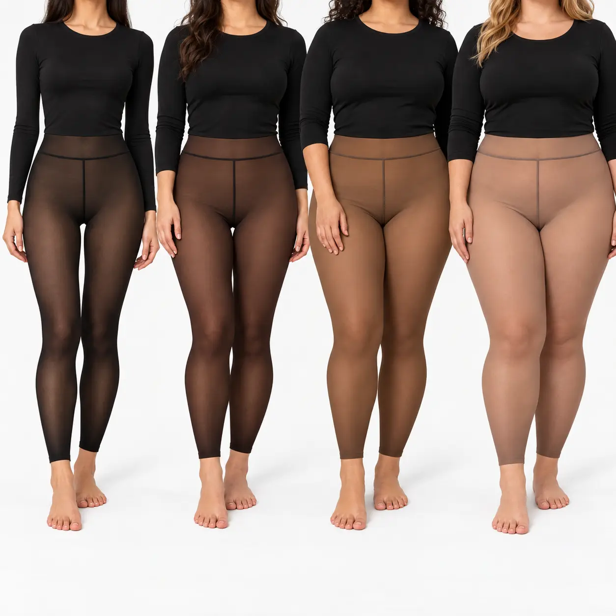 1/2/3/4 Pack Women's Fleece Lined Thermal Leggings, High Waist Faux Sheer Footless Tights, Warm Stretch Ankle Length Winter Pants, Fake Translucent Tights for Dresses, Skirts, Sweaters & Boots, Cold Weather Layering, Fall Winter Outfits, Daily Casual Wear