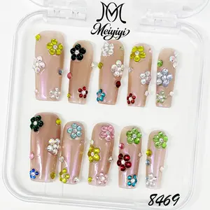 .DP.8469.Colorful rhinestone flowers wearable nails