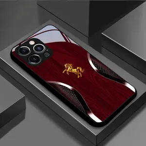 YueMa Redwood Background Design Black Tempered Glass Anti-Shock Phone Case for iPhone 17/16/15/14/13/12/11 ProMax/Pro/Plus - Fashionable and Elegant Couple Edition Protective Cover