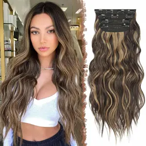 [Cloud like hair TikTokShopBlackFriday]20 Inches Invisible Clip- in Synthetic Hair Extensions Thick Natural Hairpieces Double Weft 4/3/2 Secure Clips Long Wavy Secret Hairpiece for Women