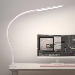 LED Desk Lamp With Clamp, 10W Gooseneck Lamps Touch Control,Swing Arm Clamp Lamp, Architect Clamp Desk Lamp Dimmable,Nail Lamp for Desk Table (White)