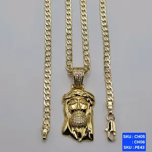 Face Of Jesus Christ Pendant (Rostro de Jesus) Select Chain  Style and size 24 & 18 inches 4mm wide Laminated Gold SKU, PE43