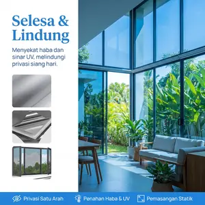 Daytime Privacy Window Film One Way Mirror Anti UV Heat Control For Home Office Static Cling Easy Install UV Sun Blocking Black 19.6 Inch X6.5 Feet Decorative - Sun Shade Film